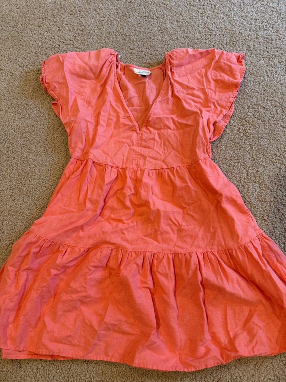 Girls Coral Tiered Cotton Dress